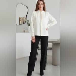 Eileen Fisher Vintage Black Silk Flat Front Pants SZ Med Sophisticate Luxury